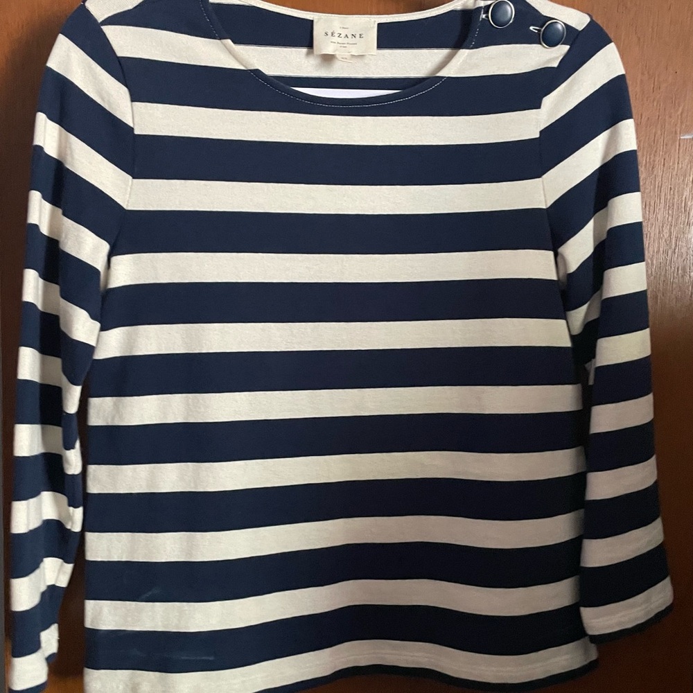 Sezane Navy and White Striped Top